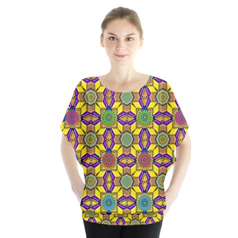 Background Image Geometric Batwing Chiffon Blouse by Pakrebo