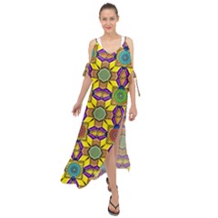 Background Image Geometric Maxi Chiffon Cover Up Dress