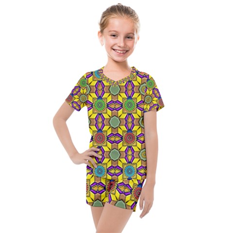 Background Image Geometric Kids  Mesh Tee And Shorts Set by Pakrebo