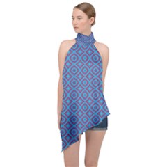 Background  Geometric Pattern Halter Asymmetric Satin Top