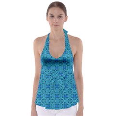 Background Image Tile Pattern Blue Babydoll Tankini Top by Pakrebo