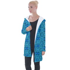 Background Image Tile Pattern Blue Longline Hooded Cardigan