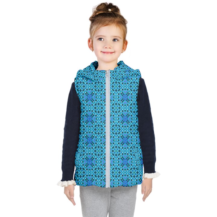 Background Image Tile Pattern Blue Kids  Hooded Puffer Vest