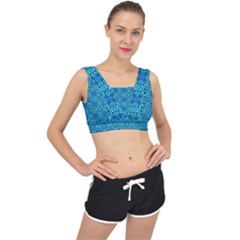 Background Image Tile Pattern Blue V-back Sports Bra