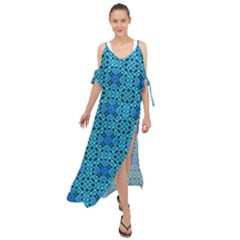 Background Image Tile Pattern Blue Maxi Chiffon Cover Up Dress