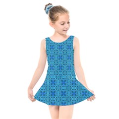 Background Image Tile Pattern Blue Kids  Skater Dress Swimsuit