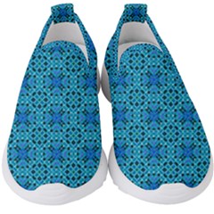 Background Image Tile Pattern Blue Kids  Slip On Sneakers by Pakrebo