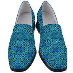 Background Image Tile Pattern Blue Women s Chunky Heel Loafers