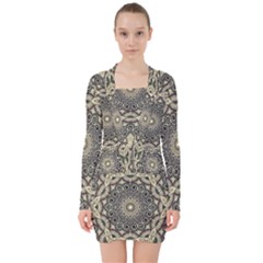 Surreal Design Graphic Pattern V-neck Bodycon Long Sleeve Dress by Pakrebo