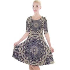 Surreal Design Graphic Pattern Quarter Sleeve A-line Dress