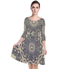 Surreal Design Graphic Pattern Quarter Sleeve Waist Band Dress