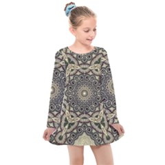 Surreal Design Graphic Pattern Kids  Long Sleeve Dress