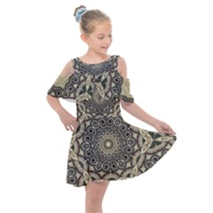 Surreal Design Graphic Pattern Kids  Shoulder Cutout Chiffon Dress