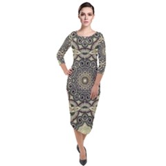 Surreal Design Graphic Pattern Quarter Sleeve Midi Velour Bodycon Dress