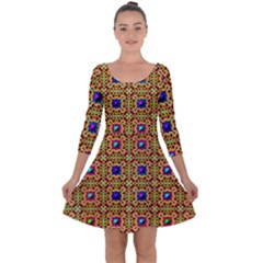 Background Image Tile Pattern Quarter Sleeve Skater Dress