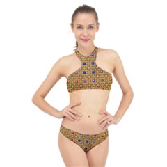 Background Image Tile Pattern High Neck Bikini Set