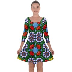 Mandala Background Colorful Pattern Quarter Sleeve Skater Dress