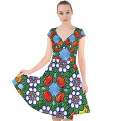 Mandala Background Colorful Pattern Cap Sleeve Front Wrap Midi Dress