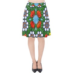 Mandala Background Colorful Pattern Velvet High Waist Skirt by Pakrebo