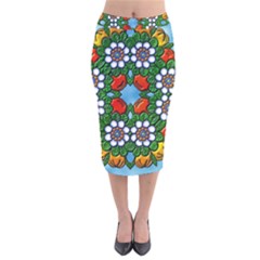 Mandala Background Colorful Pattern Velvet Midi Pencil Skirt by Pakrebo