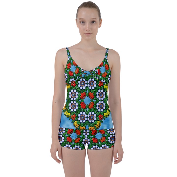 Mandala Background Colorful Pattern Tie Front Two Piece Tankini