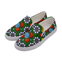 Mandala Background Colorful Pattern Women s Canvas Slip Ons by Pakrebo