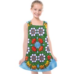 Mandala Background Colorful Pattern Kids  Cross Back Dress