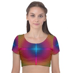 Background Pattern Structure Velvet Short Sleeve Crop Top 