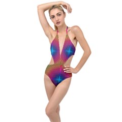 Background Pattern Structure Plunging Cut Out Swimsuit