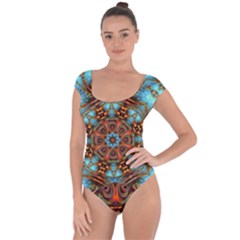 Fractal Background Colorful Graphic Short Sleeve Leotard  by Pakrebo