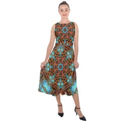 Fractal Background Colorful Graphic Midi Tie-back Chiffon Dress