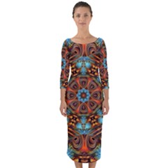 Fractal Background Colorful Graphic Quarter Sleeve Midi Bodycon Dress