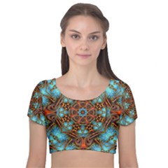 Fractal Background Colorful Graphic Velvet Short Sleeve Crop Top 