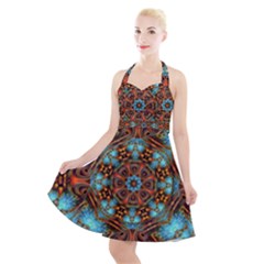 Fractal Background Colorful Graphic Halter Party Swing Dress 