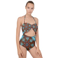 Fractal Background Colorful Graphic Scallop Top Cut Out Swimsuit