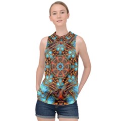 Fractal Background Colorful Graphic High Neck Satin Top