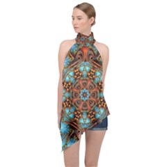 Fractal Background Colorful Graphic Halter Asymmetric Satin Top