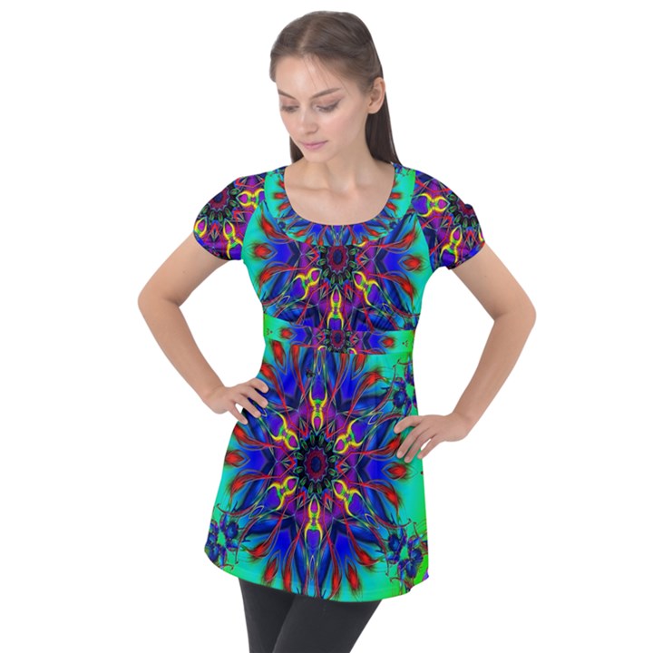 Fractal Art Pictures Digital Art Puff Sleeve Tunic Top