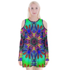 Fractal Art Pictures Digital Art Velvet Long Sleeve Shoulder Cutout Dress by Pakrebo