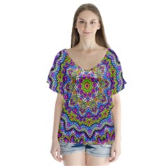 Farbenpracht Kaleidoscope V-neck Flutter Sleeve Top by Pakrebo