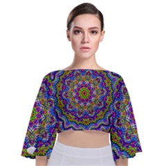 Farbenpracht Kaleidoscope Tie Back Butterfly Sleeve Chiffon Top by Pakrebo