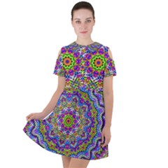 Farbenpracht Kaleidoscope Short Sleeve Shoulder Cut Out Dress 