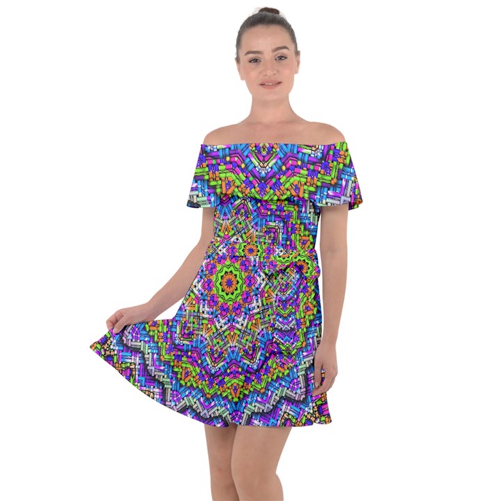 Farbenpracht Kaleidoscope Off Shoulder Velour Dress