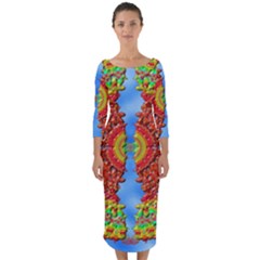 Pictures Digital Art Abstract Quarter Sleeve Midi Bodycon Dress