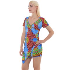 Pictures Digital Art Abstract Short Sleeve Asymmetric Mini Dress