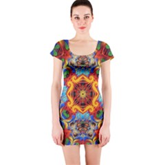 Farbenpracht Kaleidoscope Short Sleeve Bodycon Dress by Pakrebo