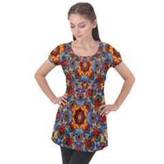 Farbenpracht Kaleidoscope Puff Sleeve Tunic Top