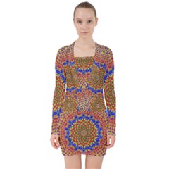 Tile Background Image Ornament V-neck Bodycon Long Sleeve Dress by Pakrebo