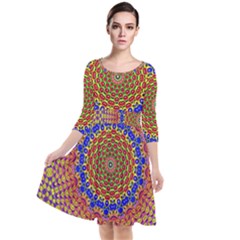 Tile Background Image Ornament Quarter Sleeve Waist Band Dress