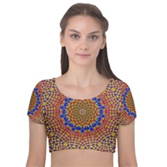 Tile Background Image Ornament Velvet Short Sleeve Crop Top 